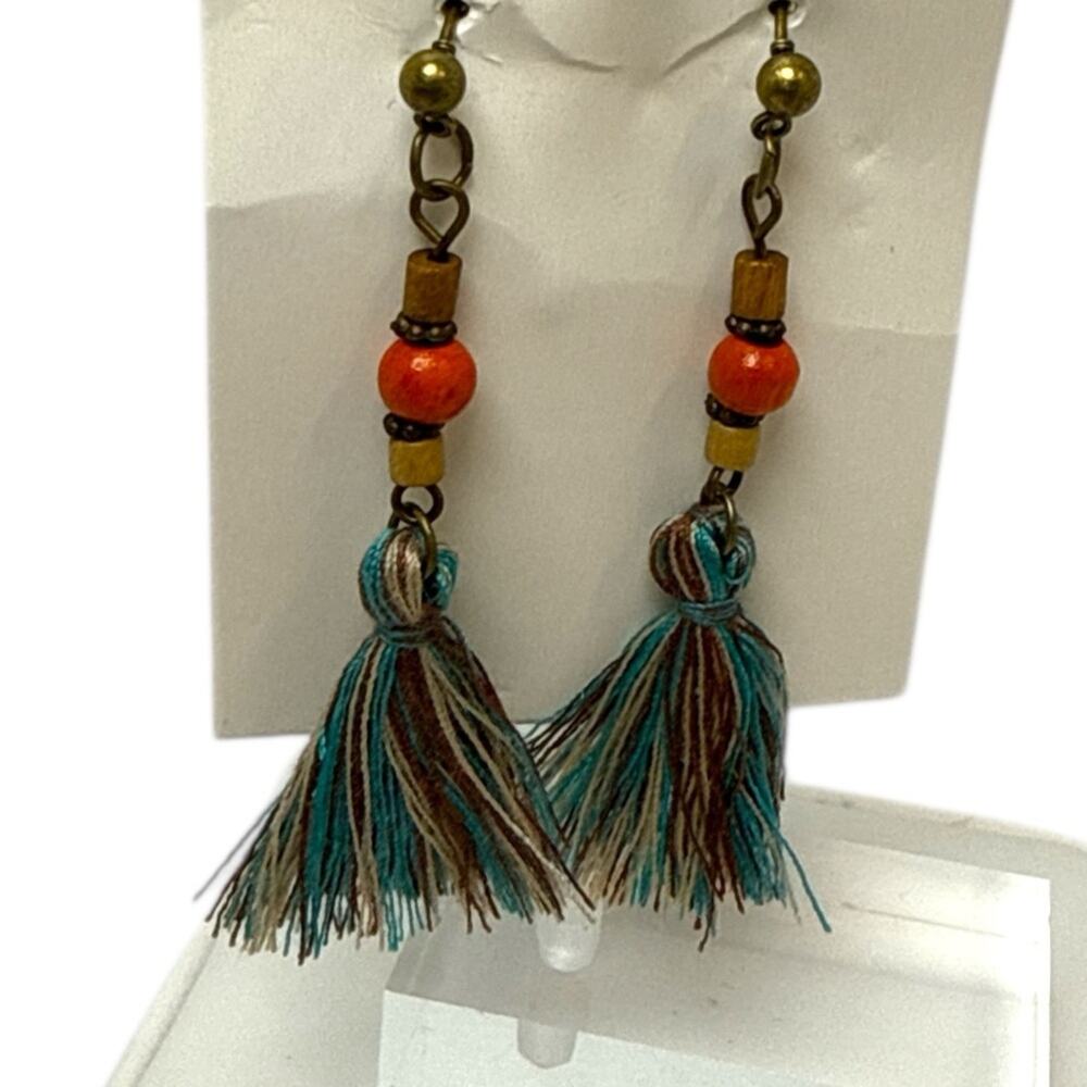 Bohemian Tassel Earrings with Orange Beads pierced dangle boho festival NEW
